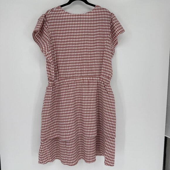 NWT Pleione Women's Puff Sleeve Dress Size 1X Shoulder Ruffle Checkered - Picture 3 of 14